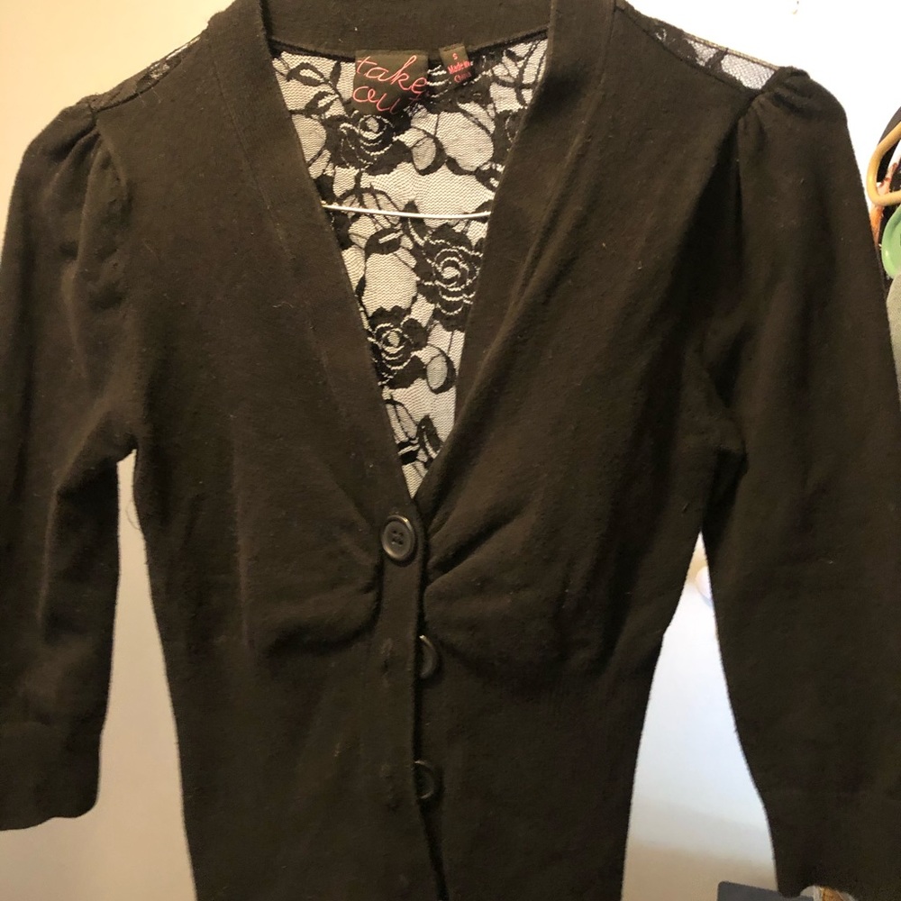 3/4 crop lace back jacket button up